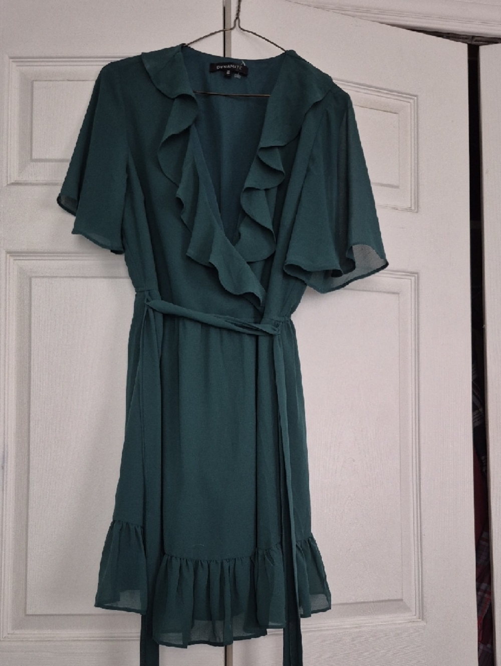 Dynamite Teal Ruffle Wrap Mini Dress - Picture 2 of 2